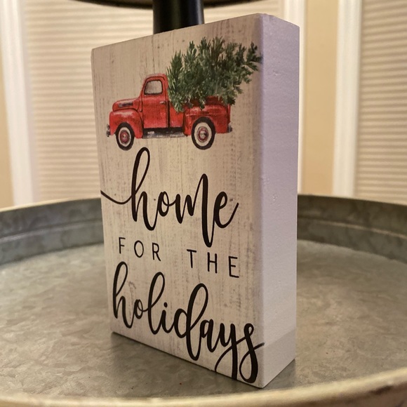 Farmhouse Home For The Holidays Red Truck & Christmas Tree Wood Tier Tray Sign - Picture 5 of 12